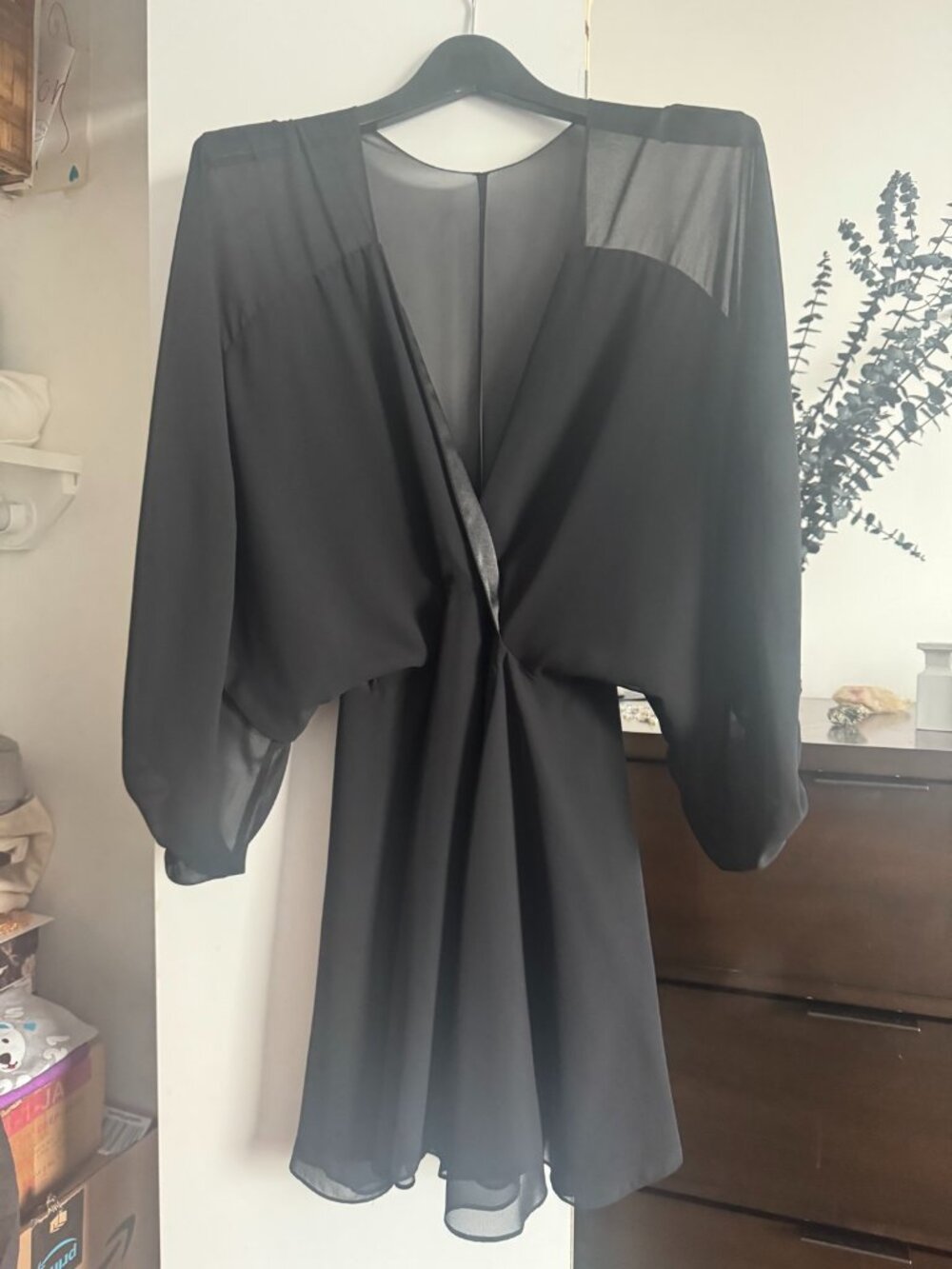 Mara Hoffman Black Sheer-Sleeve V-Neck Mini Dress